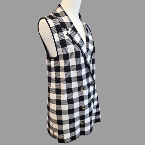 Women's Checker Plaid Open Vest Cardigan Sz. Medium - Picture 2 of 6